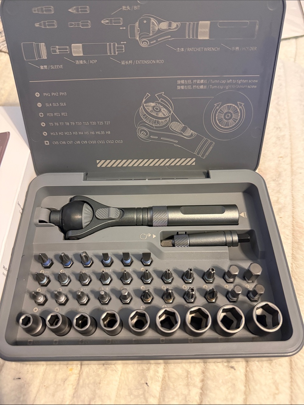 Gray Precision Ratchet Screwdriver and Bit Set - Home Office Stationery